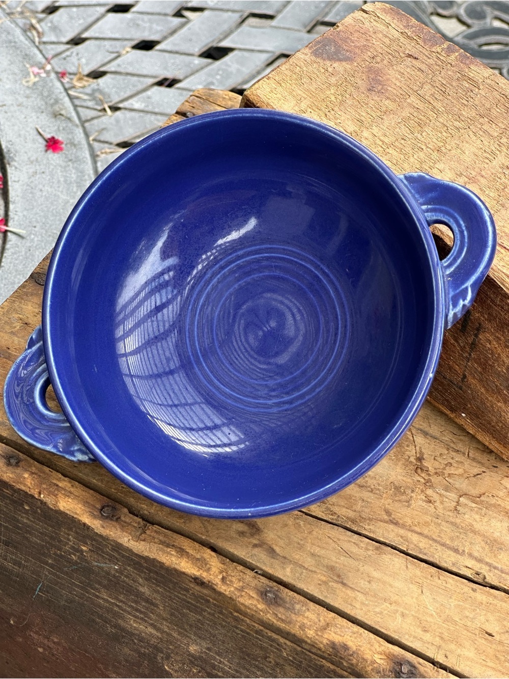 Vintage Fiesta Cobalt Blue Cream Soup Bowl Double Handles USA